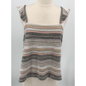 Madewell Striped Multicolor Texture & Thread Ruffle Strap Tank Top Size Large